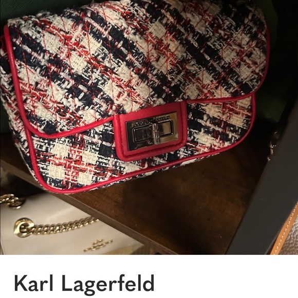 KARL LAGERFELD PARIS Agyness Tweed Crossbody Red & Blue EUC